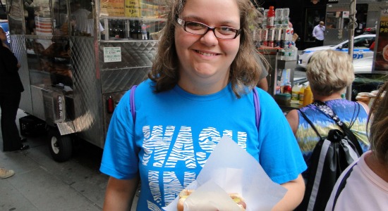 Sarah and her New York hot dog