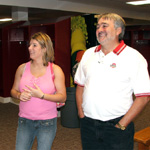 Charlie and Ashli in the home locker room