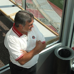 Charlie in the press box